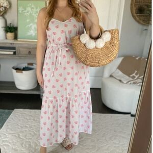 Universal Thread White Maxi Dress with Pink Floral Motif Size Xs